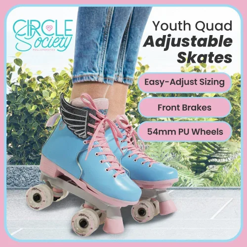 Vista 7 de Circle Society - Patines clásicos para niños (ajustables, para interiores y exteriores)