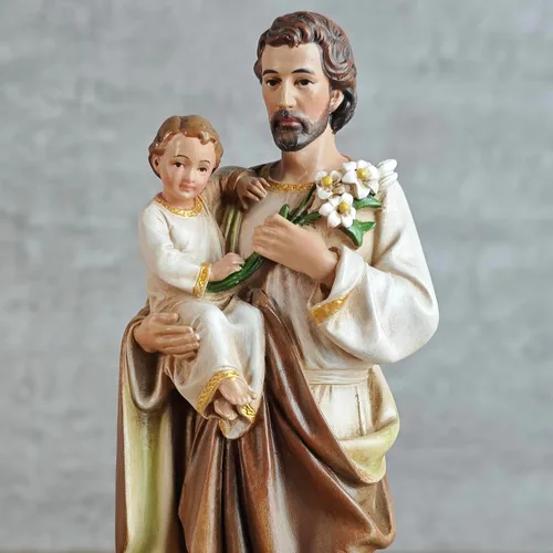 Vista 3 de BC - Estatua católica de San José y el Niño Jesús, 6 pulgadas de alto, pintada a mano, figura católica con detalles finos, patrón de la familia