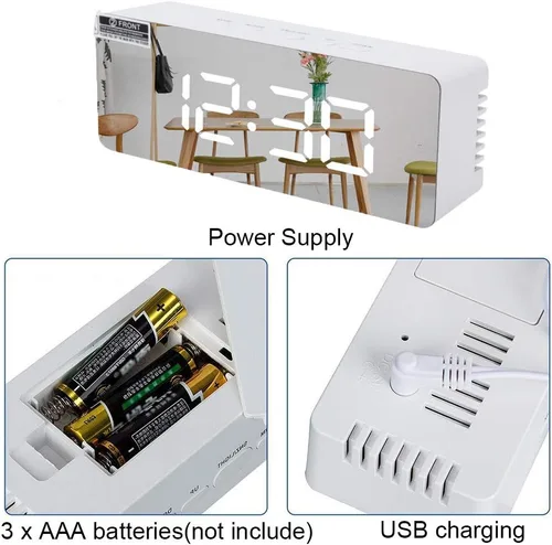 Vista 7 de Reloj despertador digital, pantalla LED grande con espejo con función de repetición, brillo ajustable, adecuado para el hogar, dormitorio, sala