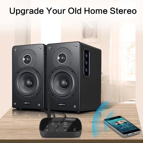 Vista 6 de SIMOLIO Receptor Bluetooth con pantalla de códec EQ y BT, adaptador de audio inalámbrico de 197 pies con aptX LL y aptX HD para altavoces estéreo