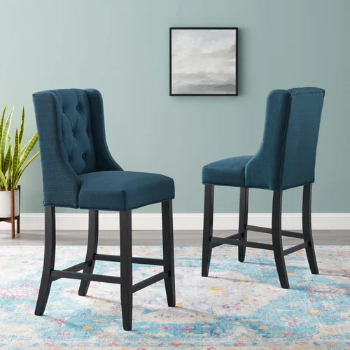 Vista 2 de Modway Baronet - Juego de 2 taburetes tapizados de tela con botones copetudos, color azul