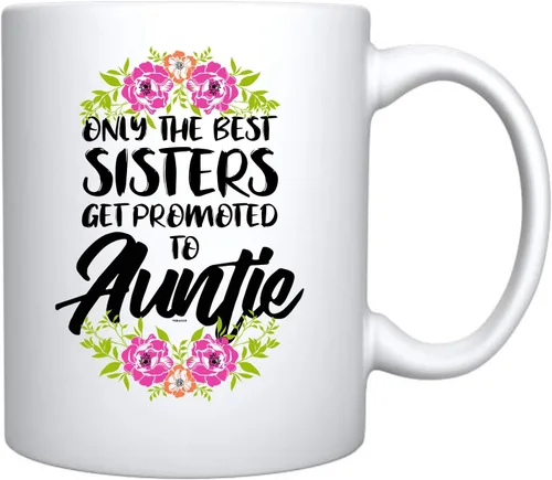 Vista 2 de Veracco Taza de café de cerámica con texto en inglés "Only The Best Sisters Get Promoted to Auntie Surprise" para anuncio de embarazo, regalo