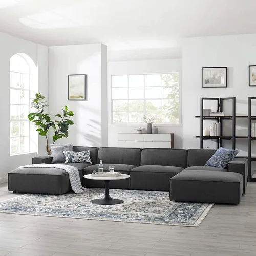 Vista 11 de Modway Restore - Sofá seccional tapizado de 5 piezas en color carbón