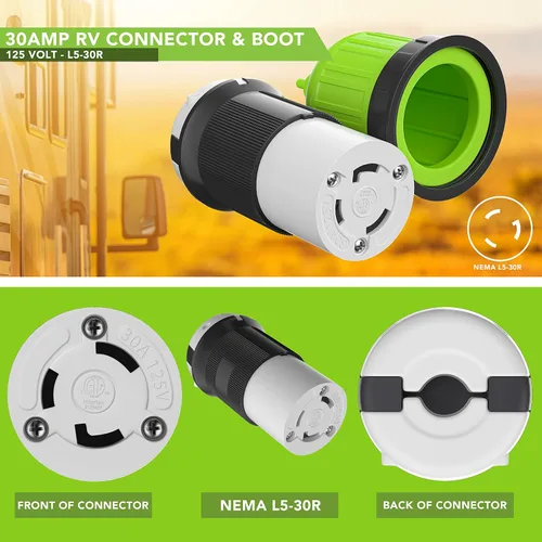 Vista 3 de Leisure Cords - Cable de alimentación para autocaravana de 30 amperios, bloqueo de conector de orilla, extremo de repuesto, cierre giratorio marino