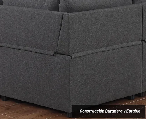 Vista 8 de Alexent Sofá cama seccional con cama extraíble en forma de U con tela de diván de almacenamiento, moderno de 6 plazas, gris oscuro