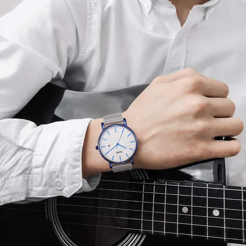 Vista 6 de BUREI - Reloj de pulsera analógico para hombre con fecha, extensible de malla de acero inoxidable