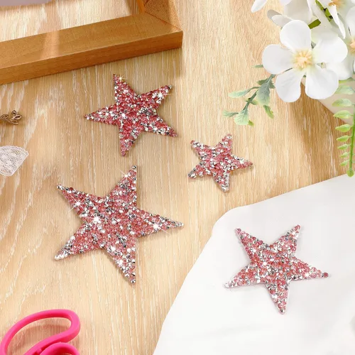 Vista 7 de 12 parches de estrellas para planchar con diamantes de imitación, apliques adhesivos de diamantes de imitación con pegamento caliente, estrellas