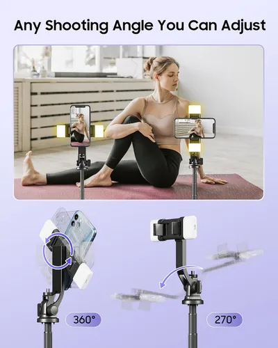 Vista 5 de Trípode para selfie stick de 53 pulgadas con luz, soporte mejorado para teléfono celular de 4 patas, trípode para cámara con control remoto