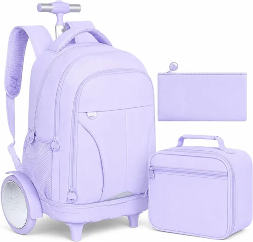 Vista 10 de Mochila con ruedas para mujer, bolsa de libros con ruedas, mochila escolar Juego de 3 piezas verde