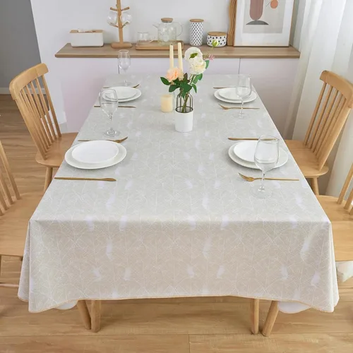 Vista 8 de LIBERECOO Mantel de vinilo resistente con reverso de franela, mantel de plástico impermeable a prueba de aceite, resistente a las manchas, lavable