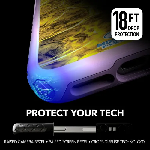 Vista 3 de cellhelmet Mossy Oak Agua Yellowfin Funda de doble capa en morado lila diseñada para iPhone 13 Pro Max a prueba de golpes y caídas, duradera