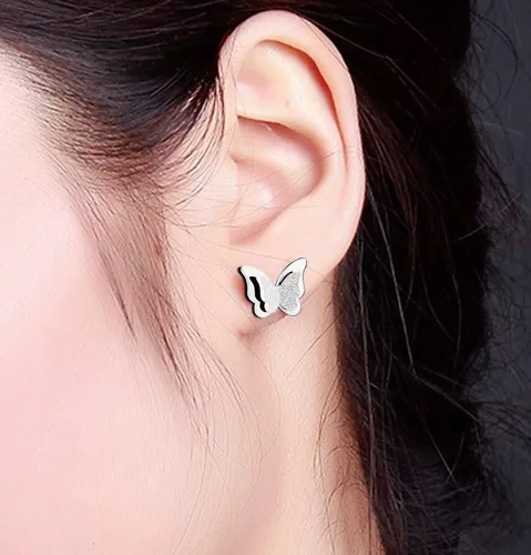 Vista 5 de Pendientes de mariposa de acero inoxidable esmerilados chapados en oro rosa de 18 quilates para mujer