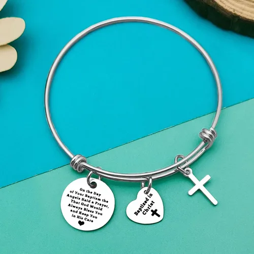 Vista 4 de Pulsera de bautismo, regalo de bautismo para ella, regalo religioso cristiano para mujeres, regalo bautizado, regalo de primera comunión, brazalete
