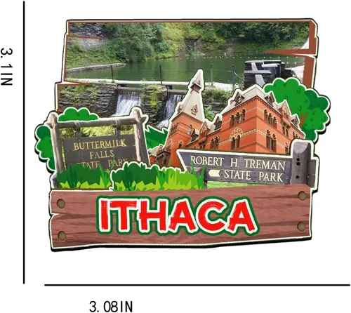 Vista 3 de Imán de madera para nevera de Ithaca New York USA 3D, monumentos de viaje, coleccionables, recuerdos, decoración hecha a mano -2530