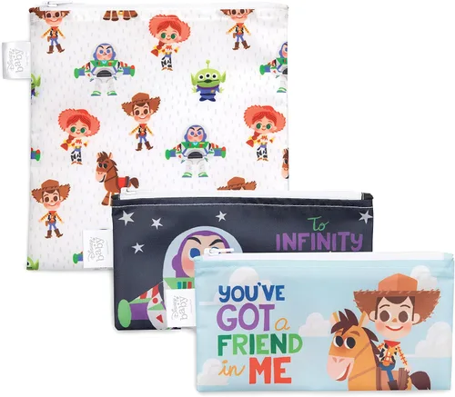 Vista 24 de Bumkins - Bolsas reutilizables para snacks, para almuerzo escolar de niños y porciones para adultos, tela lavable, bolsa con cierre de tela