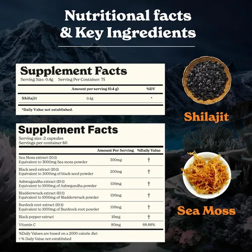 Vista 4 de Better Alt Shilajit - Cápsulas de resina de 1.06 oz y musgo marino Energy Duo, grado dorado Shilajit para hombres y mujeres con alta potencia