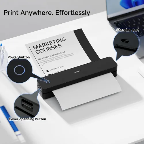 Vista 8 de HPRT MT610 Inkless Portable Thermal Printerr for Travel, Supports Thermal Paper & Labels, Multi-User Bluetooth, Compatible with iOS/Android/Laptop