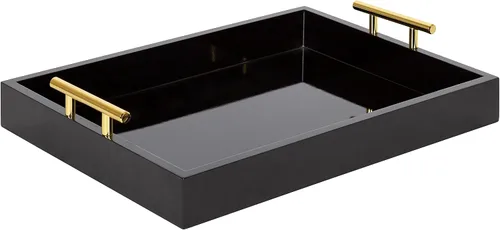 Vista 11 de Kate and Laurel Lipton - Charola decorativa con manijas de metal pulido, color negro y plateado