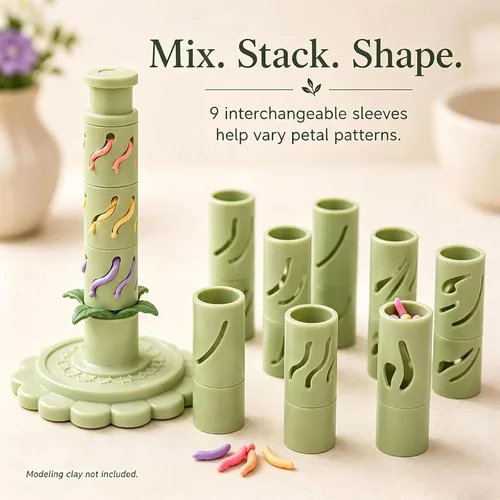 Vista 6 de Promted Flower Modular Clay Bloom Maker con 9 mangas moldeadoras Verde
