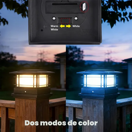 Vista 3 de Dynaming Luces solares de 4 x 4 para exteriores con 2 modos de color, luces solares para poste de valla, carcasa negra para postes de vinilo/madera