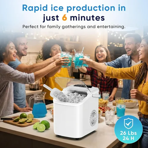 Vista 3 de NEWBULIG Máquina de hielo, máquina de hielo para encimera con mango Blanco