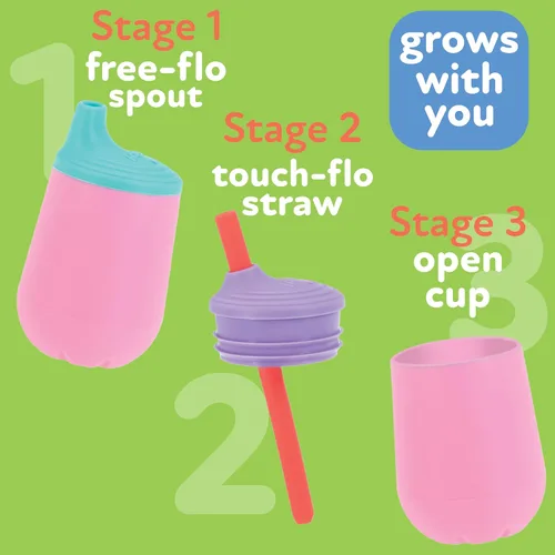 Vista 5 de Nuby First Training Cup Set - Juego de vasos de silicona con boquilla y pajita, 4 onzas, más de 6 meses, color azul