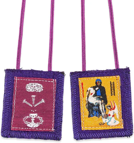Vista 3 de Collar católico de Escapularios Morados Tarjeta de oración de bendición laminada Oración del Señor Escapulario morado de bendición y protección