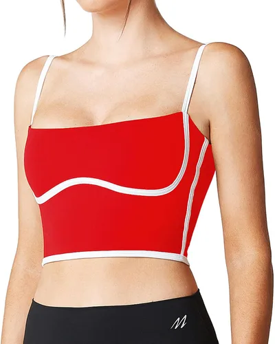 Vista 3 de Move With You Sujetador deportivo sin mangas con tirantes delgados, acolchado, cuello cuadrado, doble capa, entrenamiento, fitness, básico, crop tops