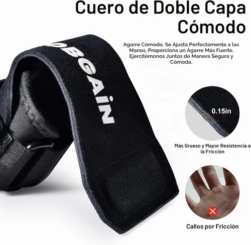 Vista 3 de Correa de muñeca de levantamiento de pesas, correa de muñeca de cuero de doble capa para peso muerto y levantamiento de pesas, ganchos