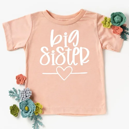 Vista 7 de Olive Loves Apple Big Sister Heart Sibling Reveal T-Shirt for Baby and Toddler Girls Sibling Outfits