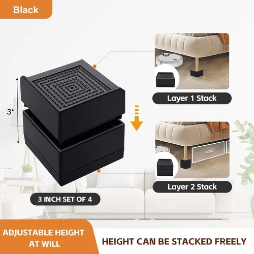 Vista 3 de Elevadores para muebles de cama, bloques de elevación ajustables, pilotes de 1.5, 3, 4 y 6 pulgadas, resistentes para cama, sofá, escritorio, mesa