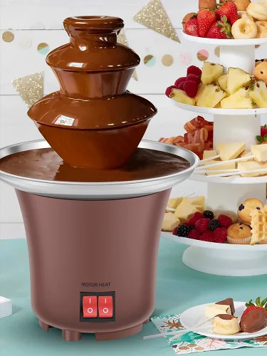 Vista 8 de Máquina eléctrica de fuente de chocolate, fuente de queso de 3 capas, capacidad para máquina de 10 onzas, fuente de fondue de chocolate, máquina