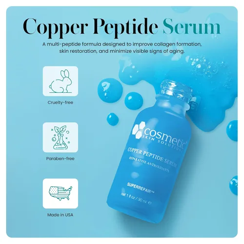 Vista 2 de Copper Peptide Face Serum - Suero multipéptido GHK-Cu antienvejecimiento con ceramidas, ácido hialurónico y colágeno, suero hidratante y reafirmante