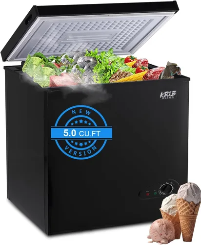 Vista 8 de Mini Chest Freezer 3.5 Cu.Ft 7 Gears Temperature Control Compact Deep Freezer with Top Open Door and Removable Storage Basket Black
