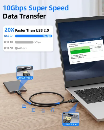 Vista 3 de SUNGUY Cable USB C Android Auto de 0.5 pies/6 pulgadas, 10 Gbps USB C 3.1 Gen 2 Transferencia de datos, cable USB A a USB C CarPlay de carga rápida