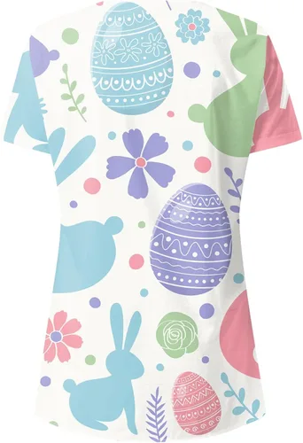 Vista 3 de Camiseta transpirable de manga corta para mujer, con estampado de Pascua, corte clásico, corte ajustado, cuello redondo