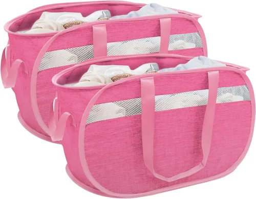 Vista 13 de Cesta plegable para la ropa sucia duradera con 2 compartimentos para clasificar y almacenar, cesta portátil para ropa sucia para dormitorio, cuarto