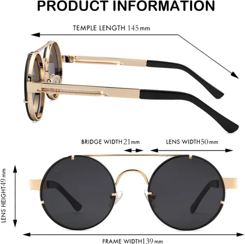 Vista 6 de SCVGVER Gafas de sol redondas steampunk estilo retro hippie para mujeres y hombres