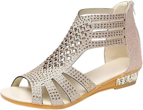 Vista 6 de GETBEE Sandalias de vestir para mujer, sandalias bohemias para mujer, sandalias de cuñas bajas, puntera abierta, sexy, lindas, con diamantes