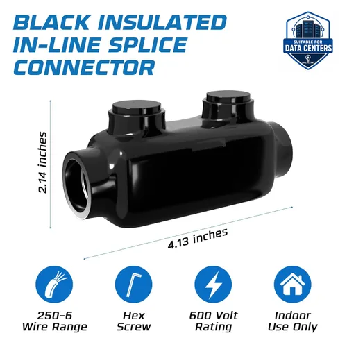 Vista 9 de OHLECTRIC Conector de cable eléctrico en línea para elevador, empalme negro aislado, 250–6 AWG, tornillo hexagonal de 5/16 ″, inhibidor de óxido