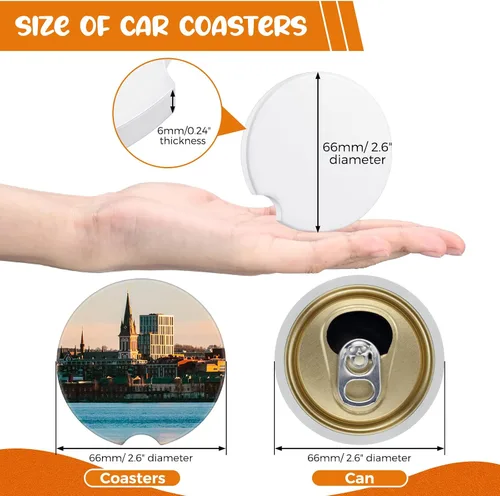 Vista 2 de Frienda Portavasos de cerámica para sublimación de automóvil, arenisca para taza de automóvil con muesca para el dedo para una fácil extracción