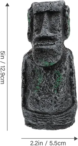 Vista 5 de balacoo Estatua de Moai de Pascua para decoración de acuario, estatua de cabeza de isla de Pascua de resina, decoración de paisaje de peces Betta
