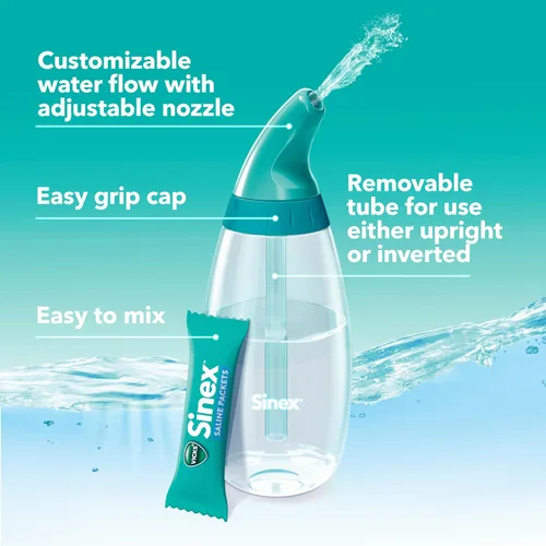 Vista 3 de Vicks Sinex - Kit de iniciación de enjuague nasal salino, solución salina sin medicamentos, elimina moco y alérgenos, alivio rápido y eficaz