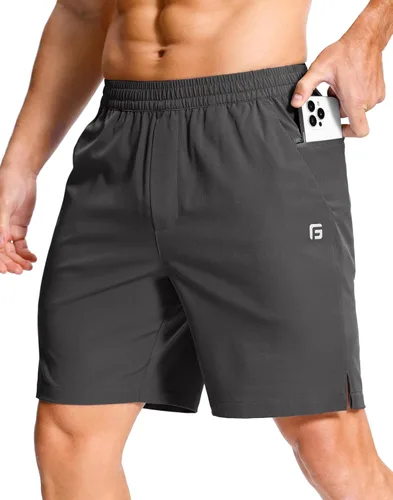 Vista 17 de GGJ Pantalones cortos deportivos ligeros para hombre con 2 bolsillos con cremallera de 7/5/9 pulgadas, pantalones cortos de tenis de secado rápido