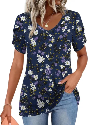 Vista 33 de CATHY 2025 - Blusas de verano para mujer, con mangas cortas, cuello en V, estilo túnica, tallas S-4XL Talla B