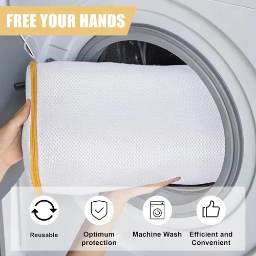Vista 3 de Bolsa para lavadora de zapatos, bolsa de zapatos para lavadora y secadora, malla blanca Sandwish, 2 L (8 x 15 pulgadas)