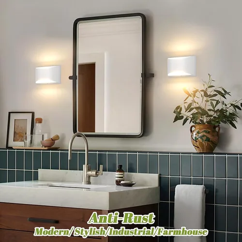 Vista 5 de Tipace Modernos apliques LED de pared para interiores, 2 paquetes de luces de pared interiores cableadas de aluminio hacia arriba y hacia abajo, luz