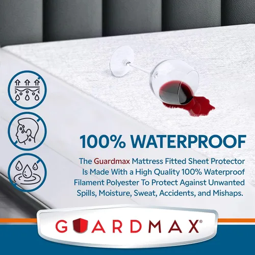 Vista 3 de Guardmax Protector de Colchón de Algodón Terry Tamaño Twin - Impermeable y a Prueba de Ácaros del Polvo con Bolsillos Elásticos - Sábana Bajera