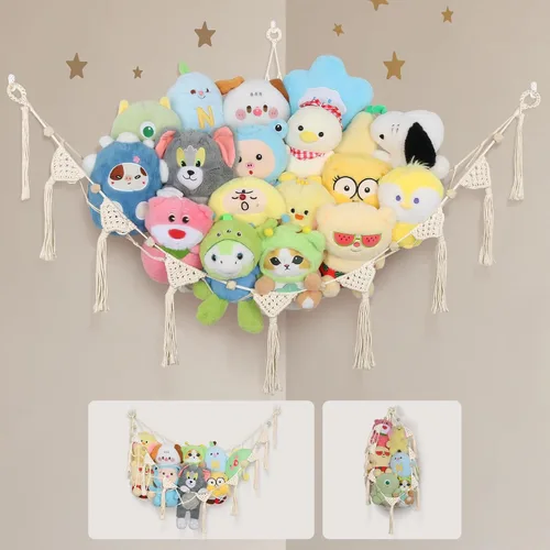 Vista 14 de Hamaca Esquinera para Animales de Peluche - Jumbo de 56'' Hecha a Mano con Cordón Doble de Macramé de 5mm, Red de Almacenamiento de Animales