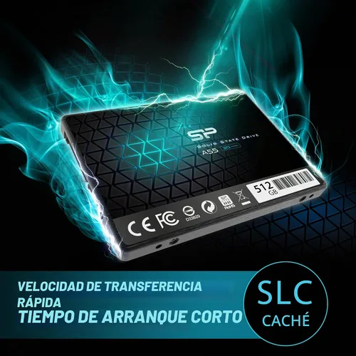 Vista 3 de Silicon Power 512GB SSD 3D NAND A55 SLC Cache Performance Boost SATA III 2.5" 7mm (0.28") SSD Unidad interna de estado sólido (SU512GBSS3A55S25EC)